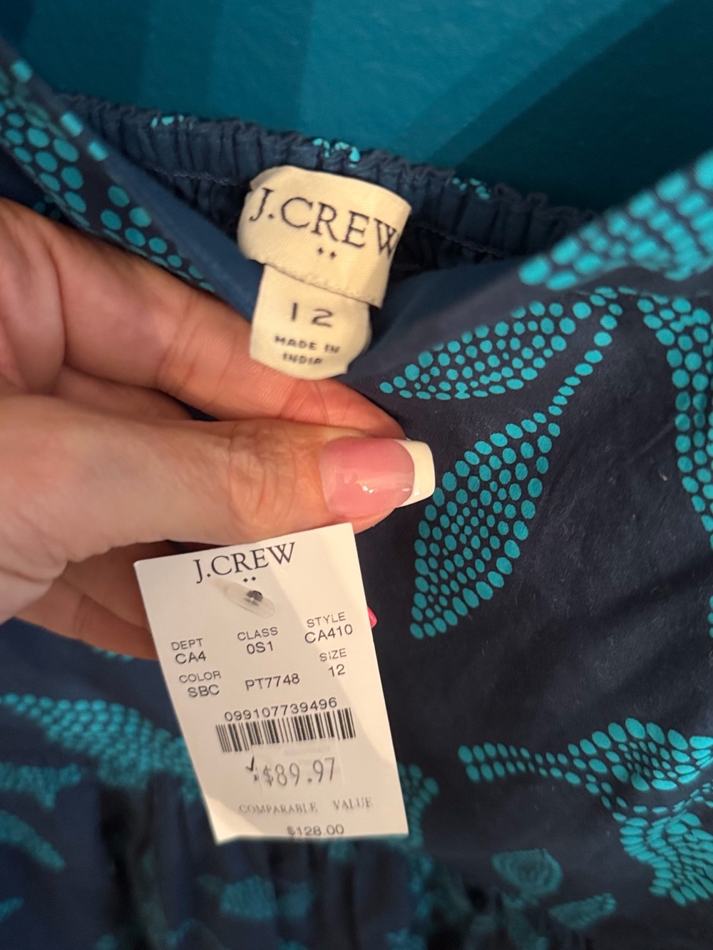 J. Crew Navy Dress with Teal Leaf Print - Picture 2 of 3